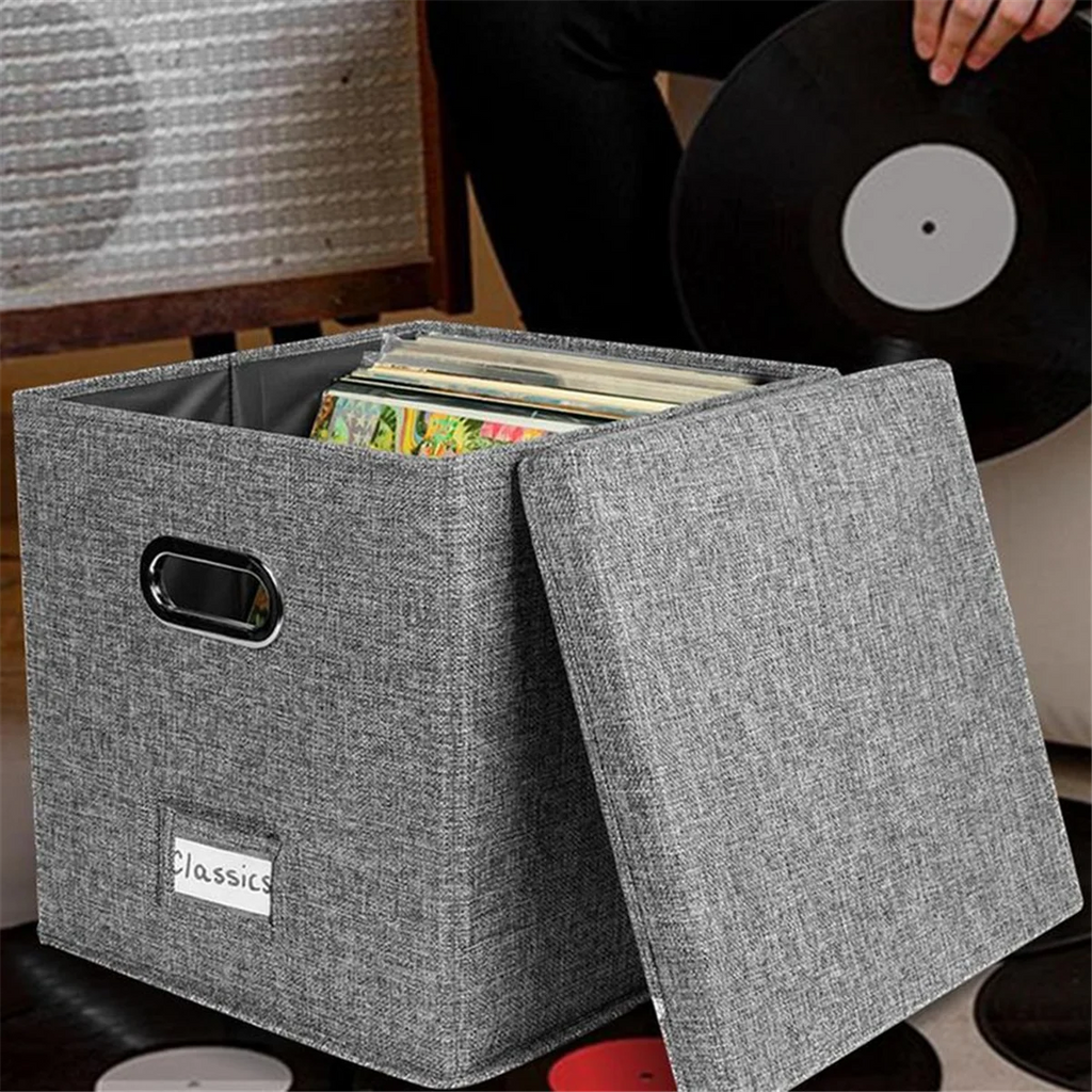 Vinyl Record Storage Box with Lid and Handles 7k