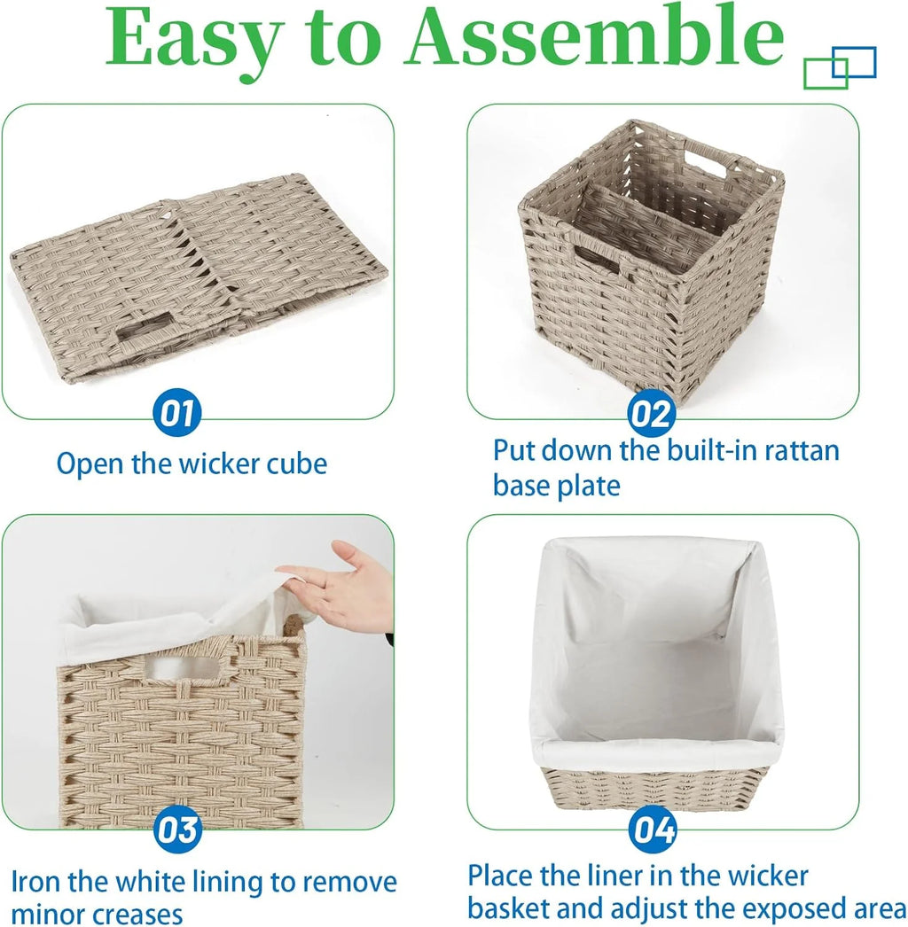 Wicker Storage Baskets 4-Pack with Liners for Shelves a7