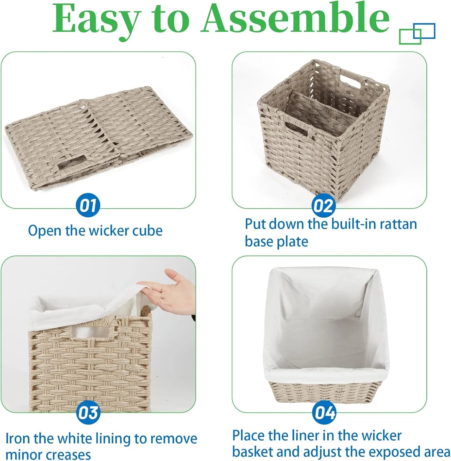 Wicker Storage Baskets 4-Pack with Liners for Shelves a7