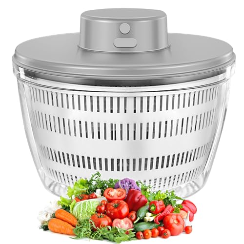 Electric Salad Spinner,Automatic Salad Rotator,USB Chargeble Lettuce Spinner- Easy Water Drain System,Lettuce Cleaner and Dryer for Home Kitchen Washing & Drying Leafy Vegetables(White) (White)