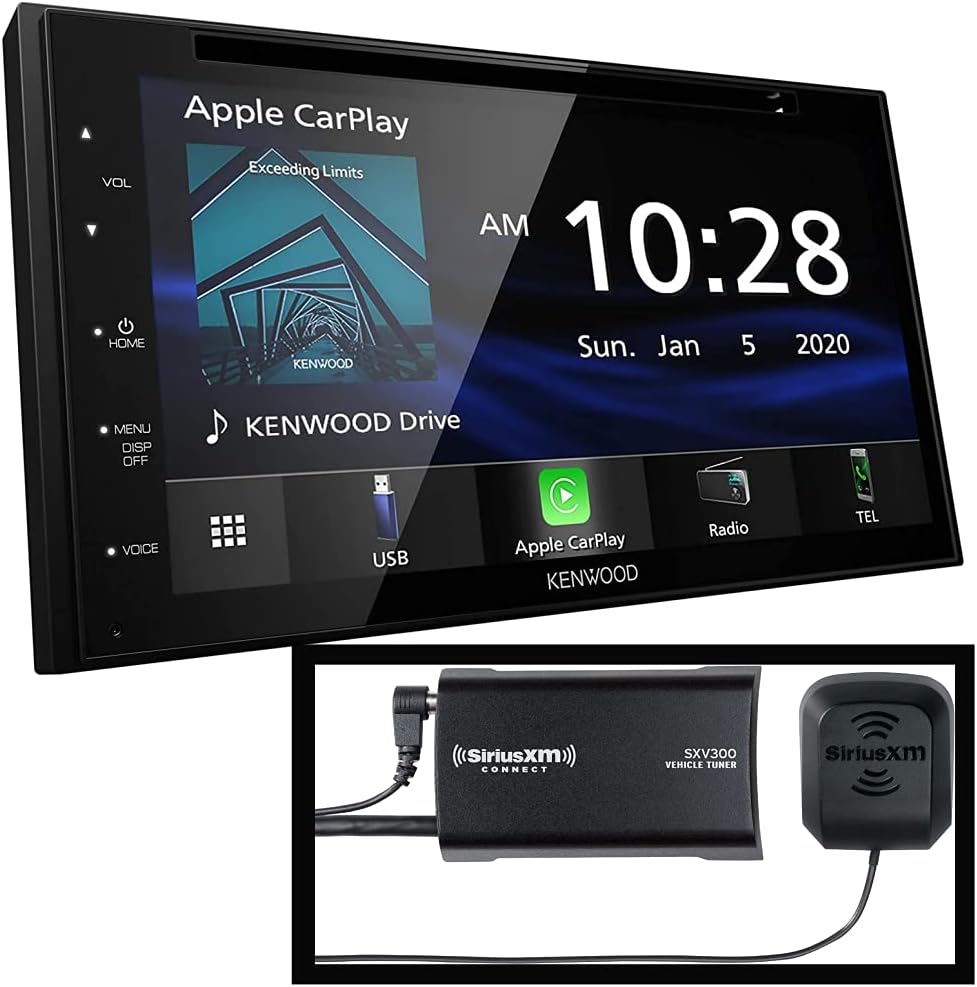 Kenwood DDX57S 6.8" Digital Media Receiver with Apple CarPlay and Android Auto | Plus SiriusXM SXV300v1 Connect Vehicle Tuner Kit for Satellite Radio with Free 3 Months Satellite and Streaming Service