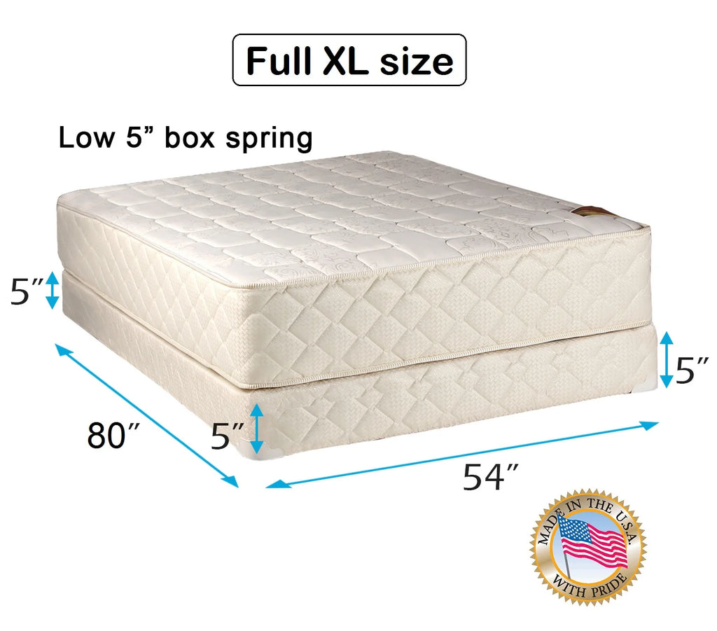Dream Sleep Grandeur Deluxe Full XL Size Mattress and Low 5" Height Box Spring Set - Fully Assembled, Good for your back, Luxury Height, Longlasting and 2-Sided