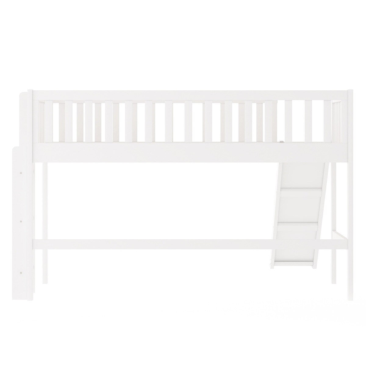 Wooden Low Loft Bed with Slide and Ladder White k7