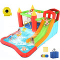 Bounce House with Ball Pit, Inflatable Bouncy House for Kids All in One Jumping Castle, Wide Slide, Ball Pool, Basketball Hoop, Dart Target, Blower Included for Indoor Outdoor Backyard Party