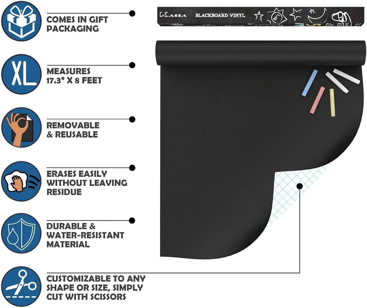 Chalkboard Wallpaper Roll with Markers & Eraser Cloth 7k