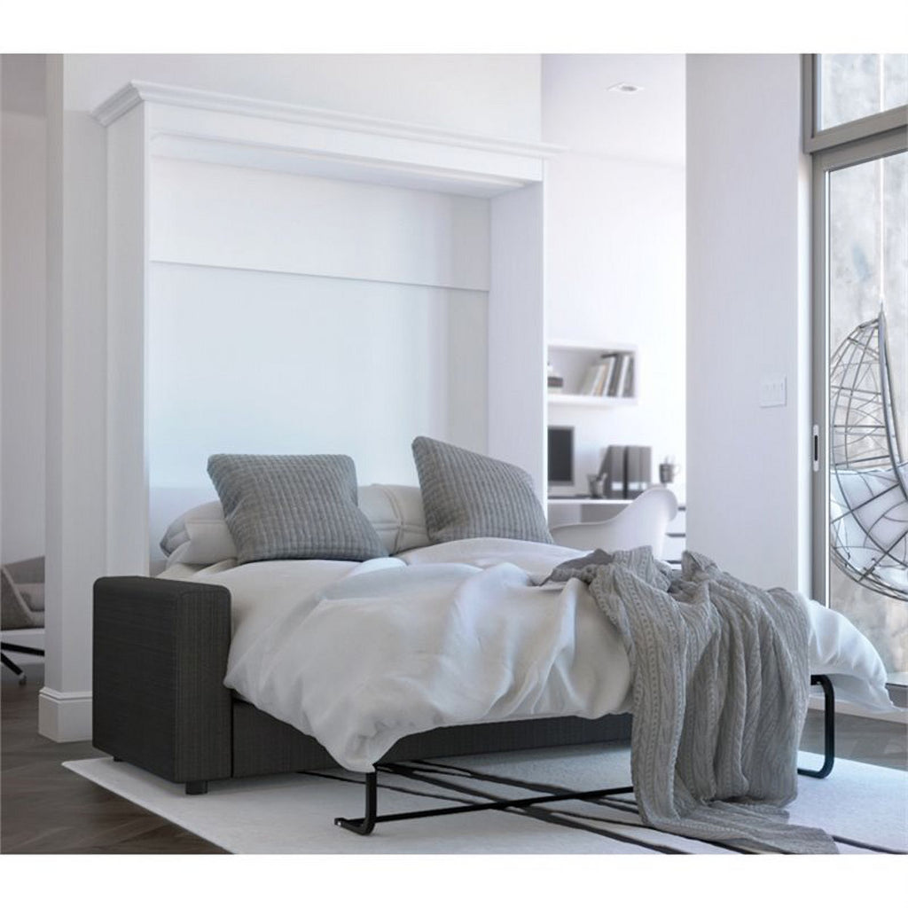 Contemporary Wood Full Murphy Bed with Sofa White Gray a7