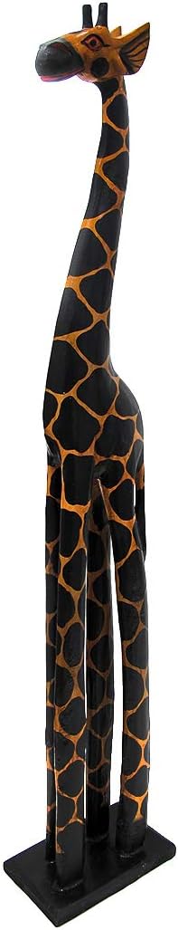 Hand-Carved Wooden Giraffe Statue Decor 7k