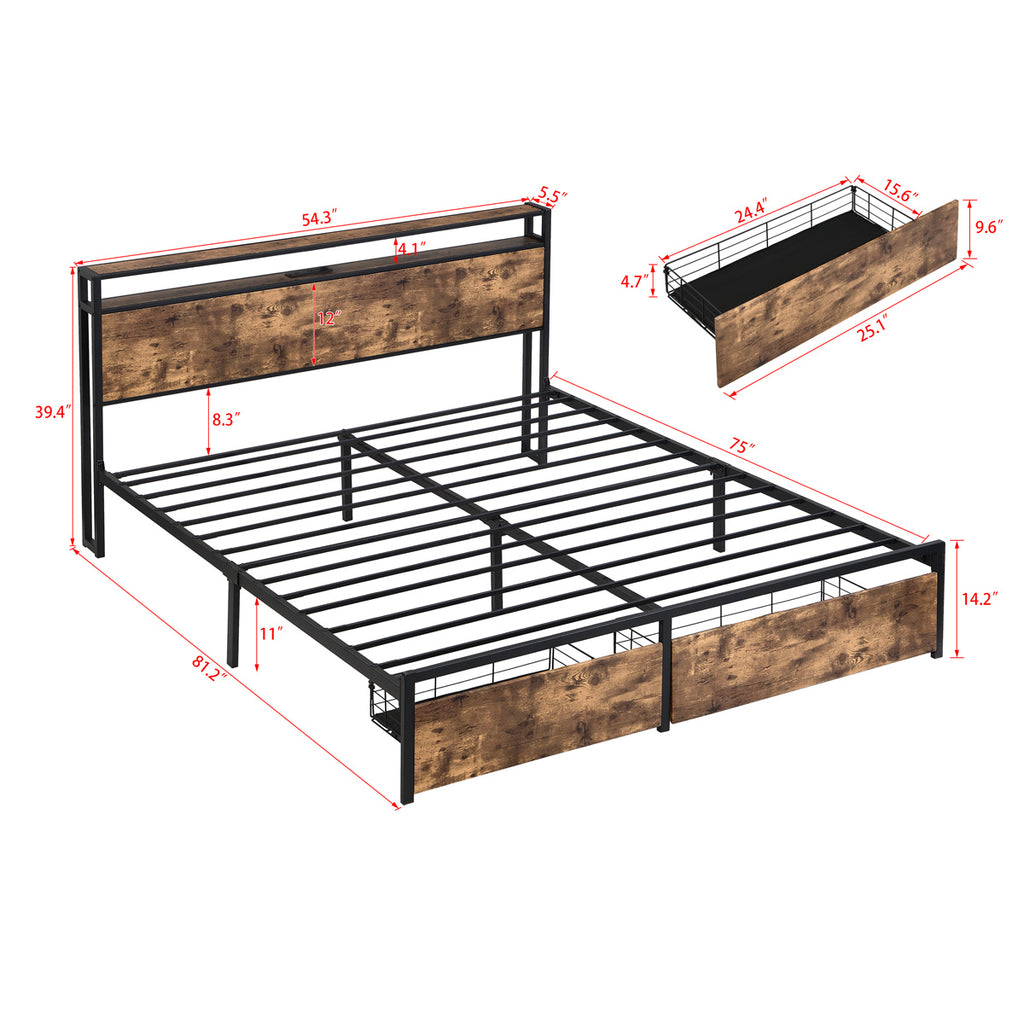 Bed Frame with Storage Headboard and Charging Station k7