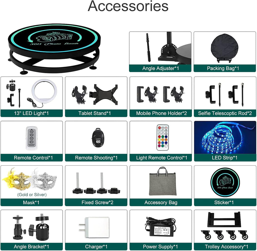 360 Photo Booth Machine for Parties with Ring Light A7