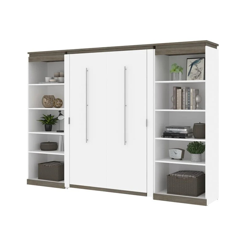 Modern Wood Full Murphy Bed with 2 Bookcases White k7