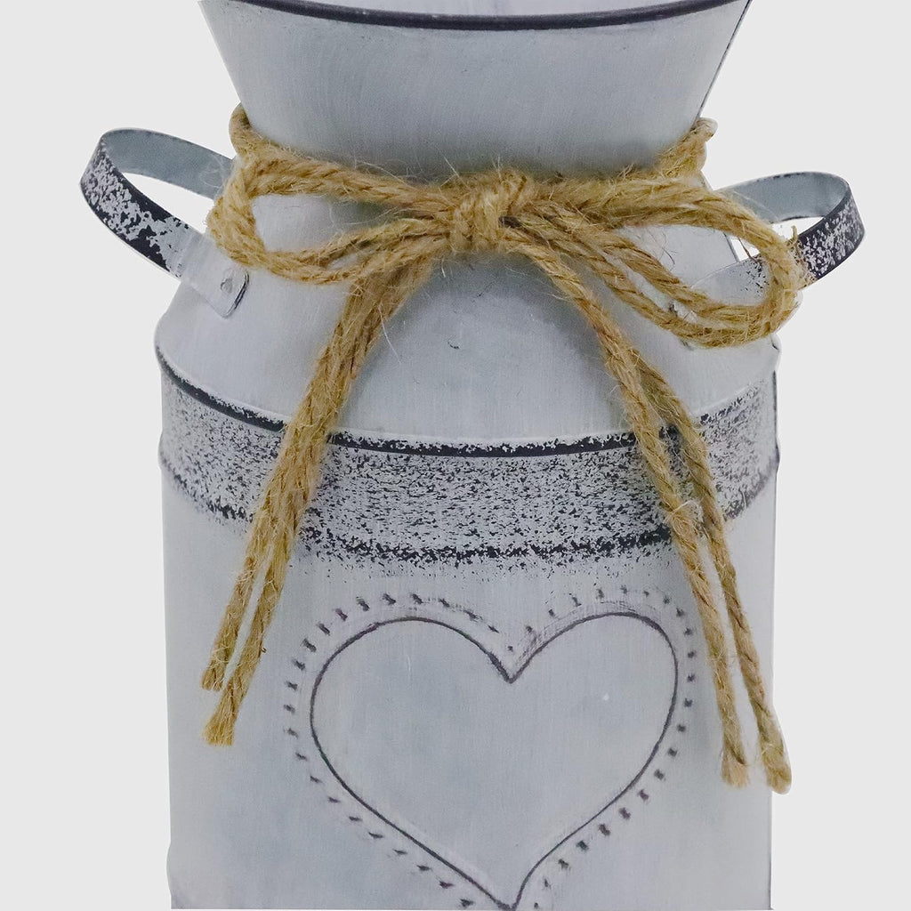 Shabby Chic Milk Can Vase with Heart & Rope Design Farmhouse Decor a7