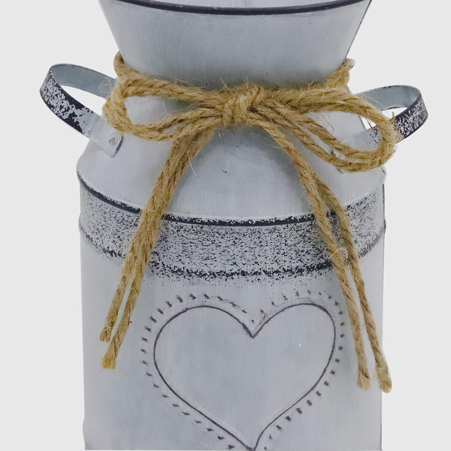 Shabby Chic Milk Can Vase with Heart & Rope Design Farmhouse Decor a7