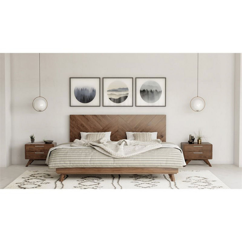 Queen Bed Walnut Chevron Wood A7