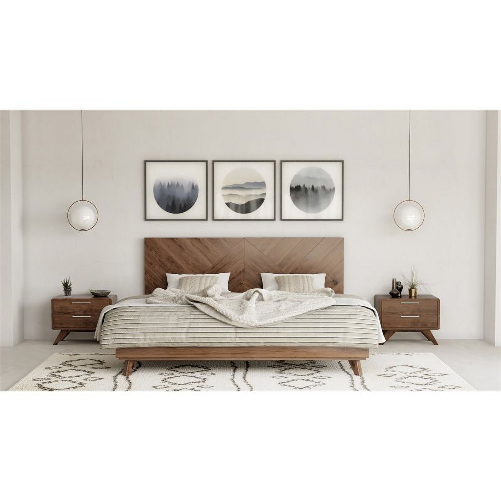 Queen Bed Walnut Chevron Wood A7