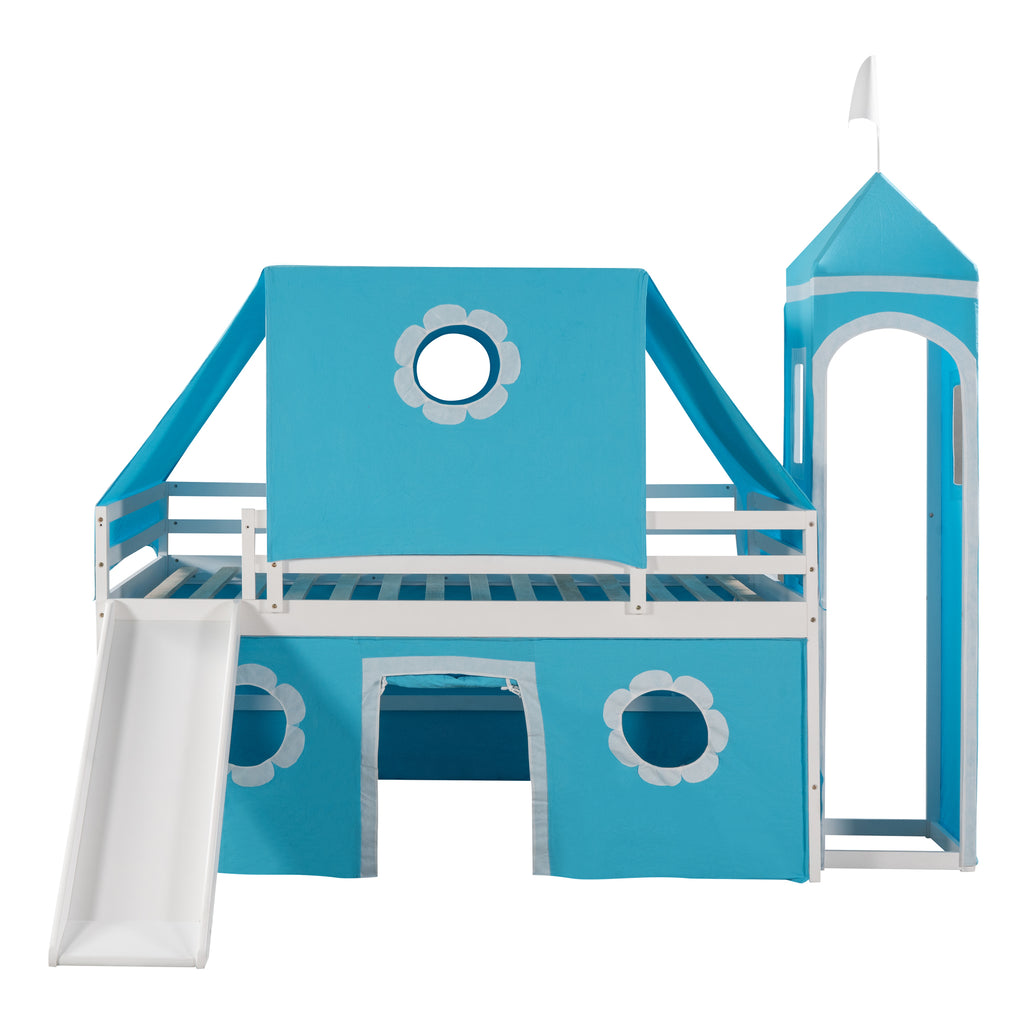 Wood Bunk Bed with Ladder & Safety Guardrail Blue Full k7