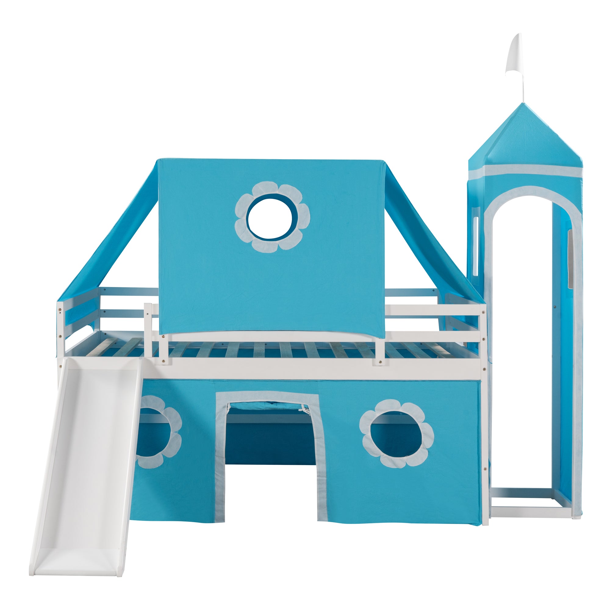 Wood Bunk Bed with Ladder & Safety Guardrail Blue Full k7