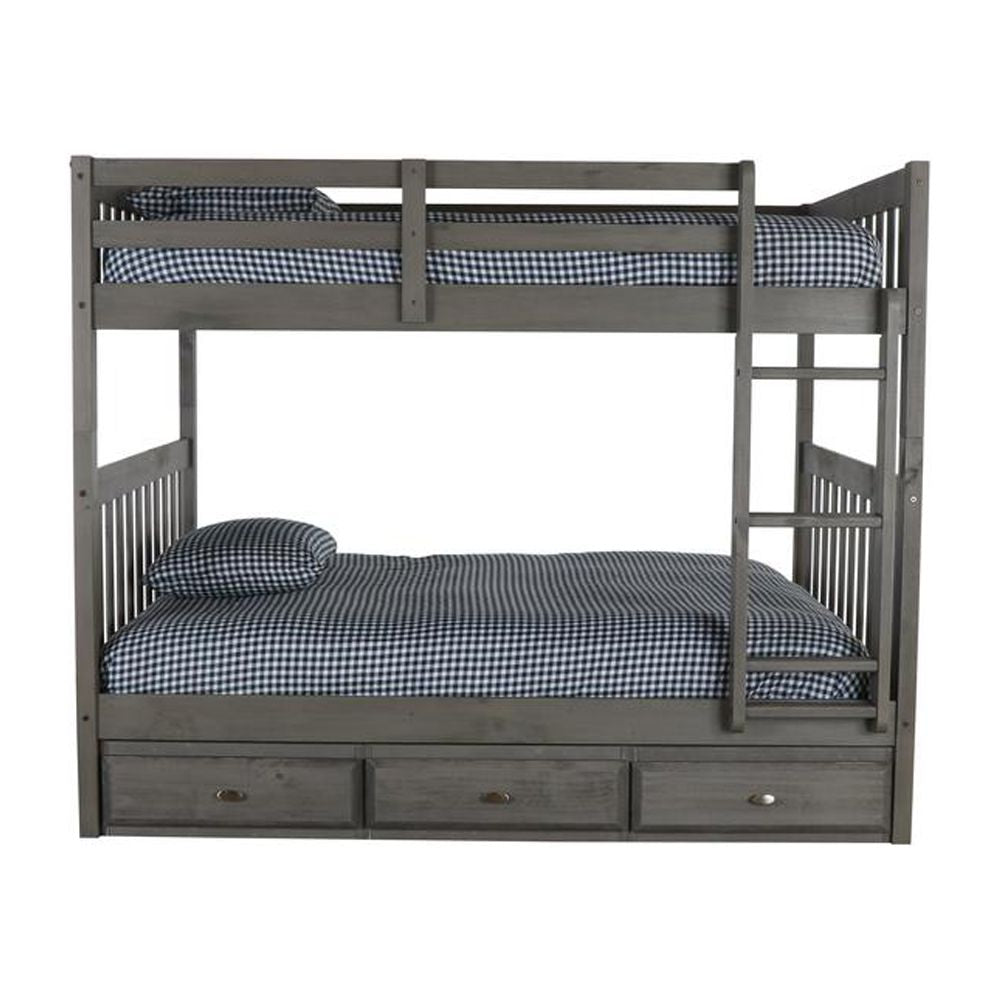 Wood Full over Full Bunk Bed with 3 Drawers Charcoal k7