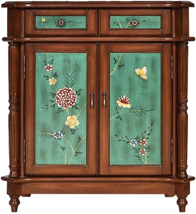 Buffet Cabinet Porch Shoe Cabinet Pastoral Painted Retro Old Furniture Living Room Storage Drawer Hand-painted Sideboard Buffet Sideboard