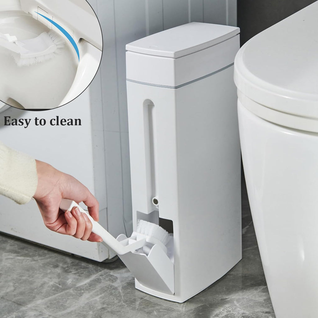 Bathroom Trash Can with Lid and Toilet Brush Holder 1.2-Gallon A7