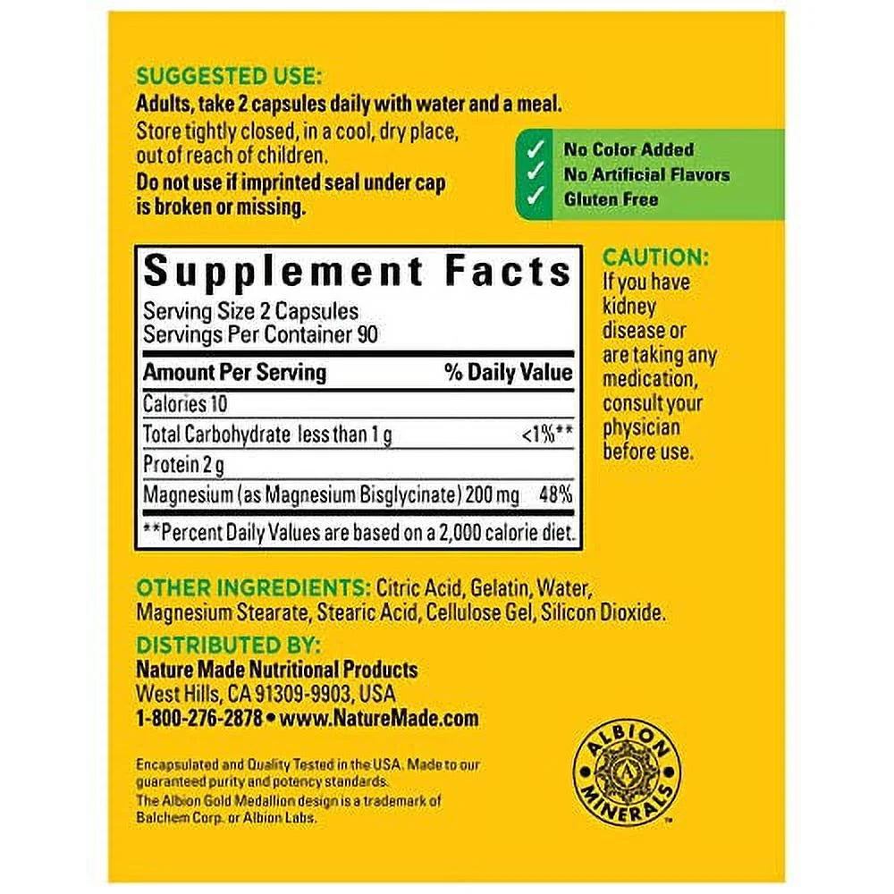 Magnesium Glycinate 200 mg, 180 Capsules q7