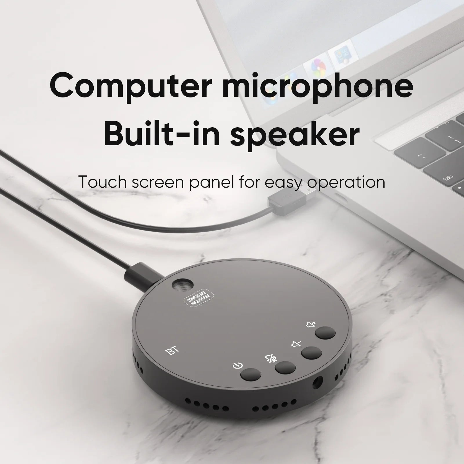 Desktop USB Conference Speakerphone BT Microphone 360° Omnidirectional Condenser Plug & Play PC Computer Mic with Speaker Mute Function Compatible with Windows for PC Laptop Video Conferen k7