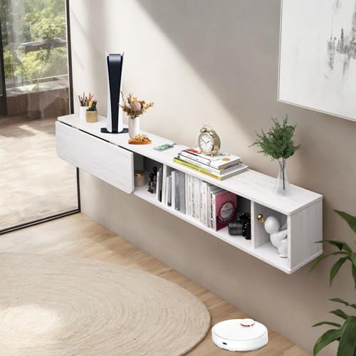 Floating Desk with Storage Shelves, Wall Mounted, Dark Grey k7