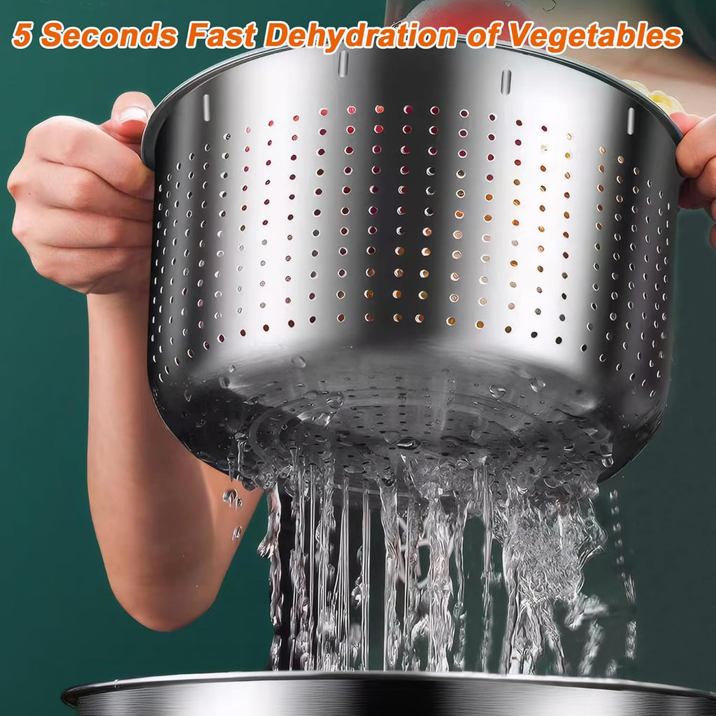 Large Salad Spinner 6L Stainless Steel with Washing Basket a7