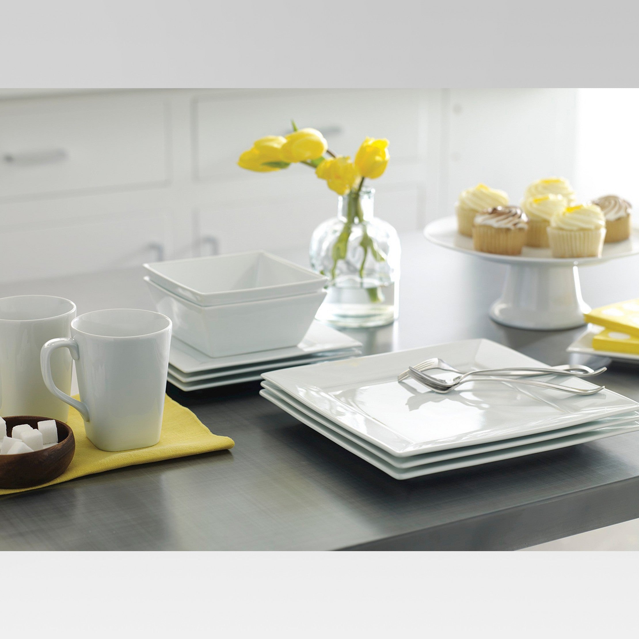 16pc Porcelain Square Dinnerware Set White k7