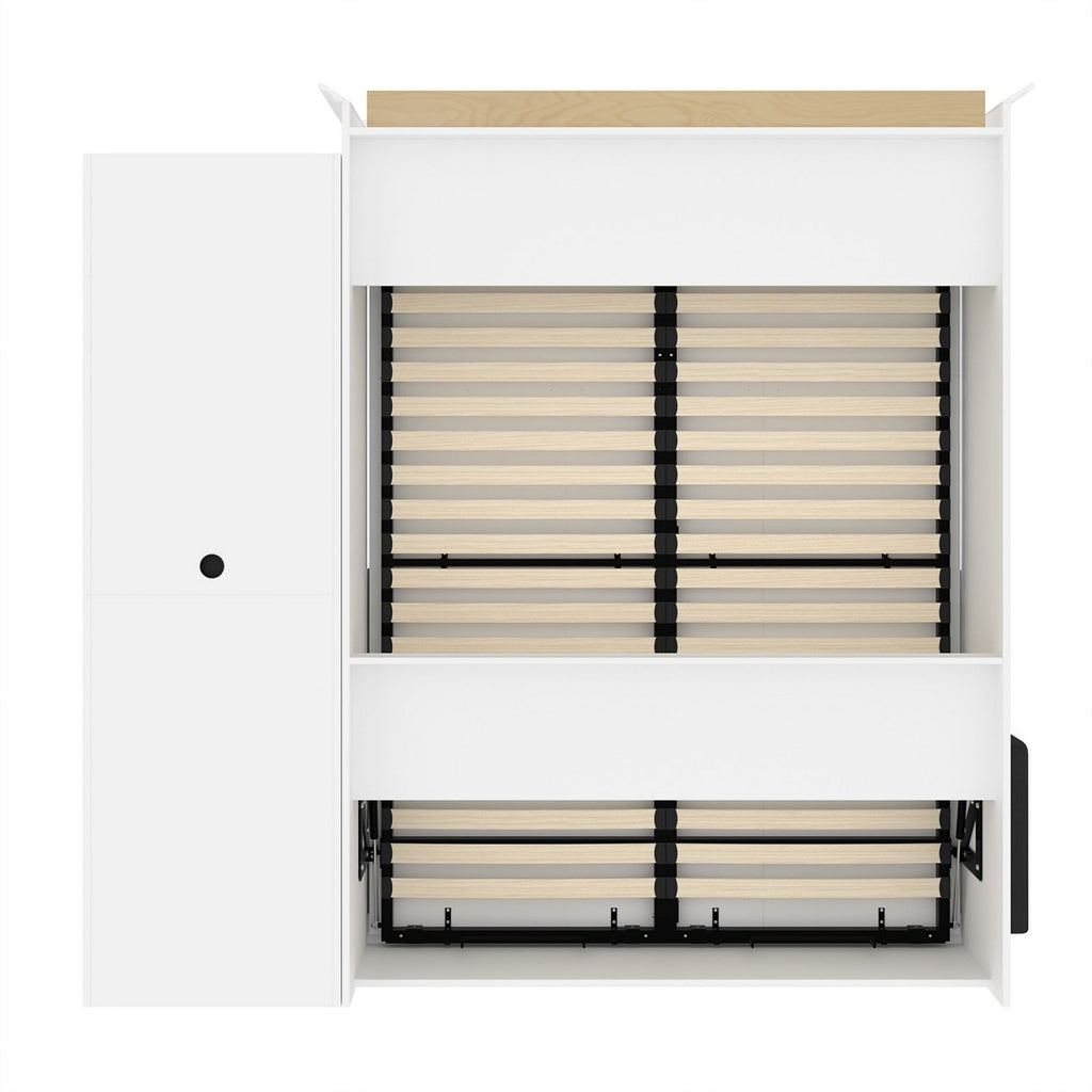 Wood Queen Murphy Bed with Sofa Organizer White Gray a7