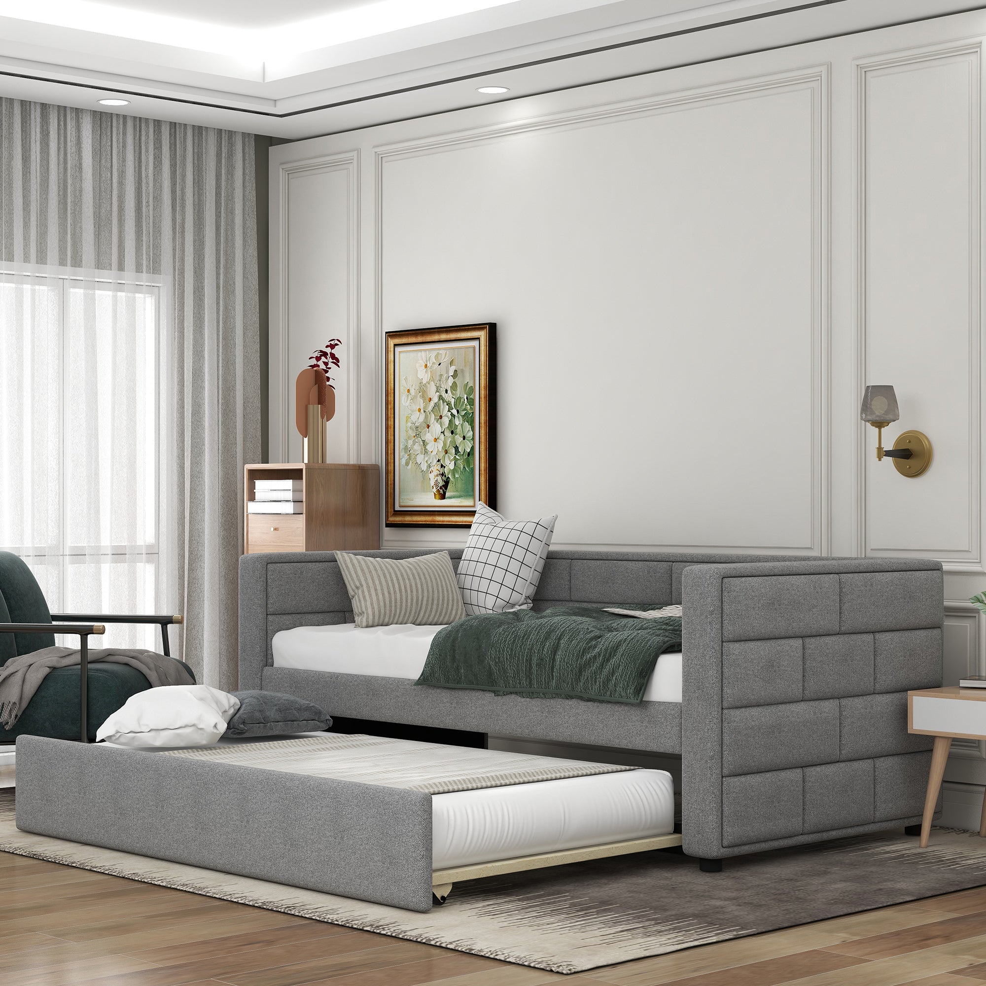 Devo Twin Size Daybed with Trundle - Gray