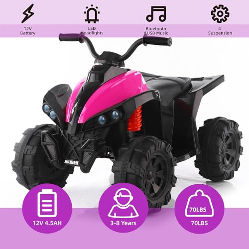 Kids 12V Ride On ATV Car with LED Headlight, Red 7q