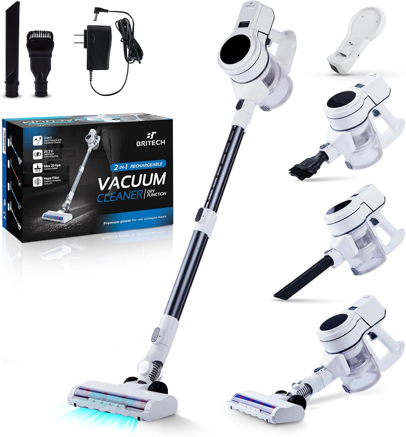 Cordless Stick Vacuum Cleaner 250W, 30min Runtime, LED Display, for Carpet & Hardwood A7