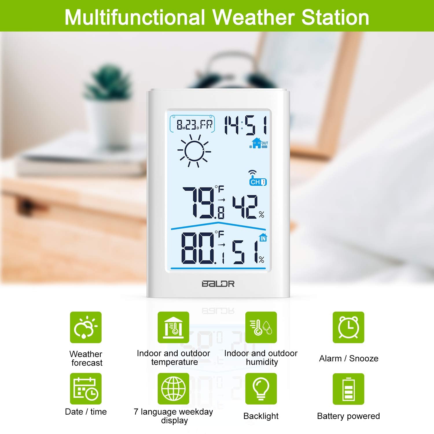 Wireless Indoor Outdoor Thermometer Hygrometer with Remote Sensor k7