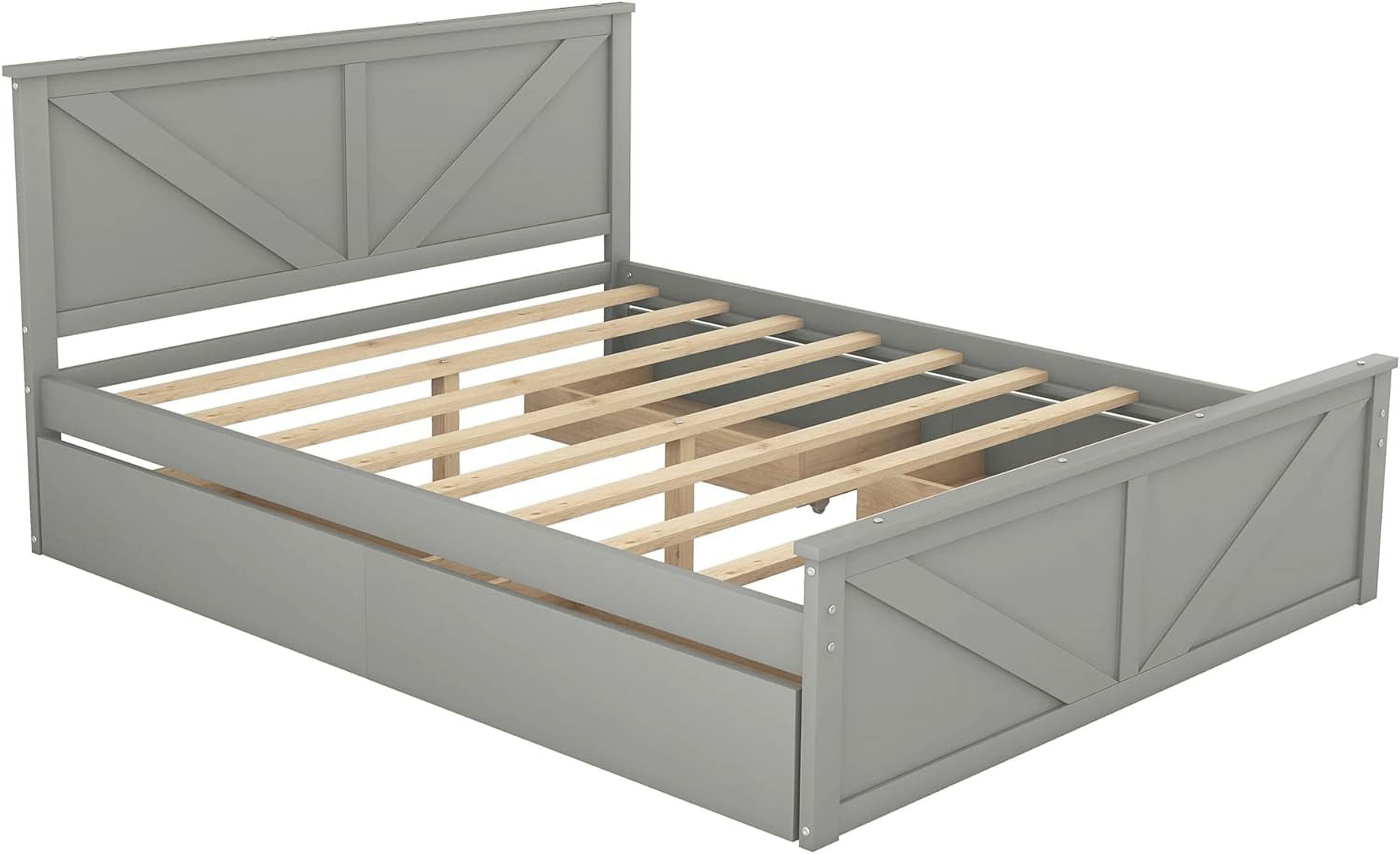 Queen Bed Frame with 4 Storage Drawers Wood Platform Gray k7