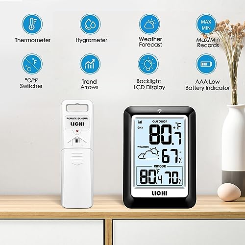 Wireless Weather Station Indoor Outdoor Thermometer Hygrometer Backlight k7