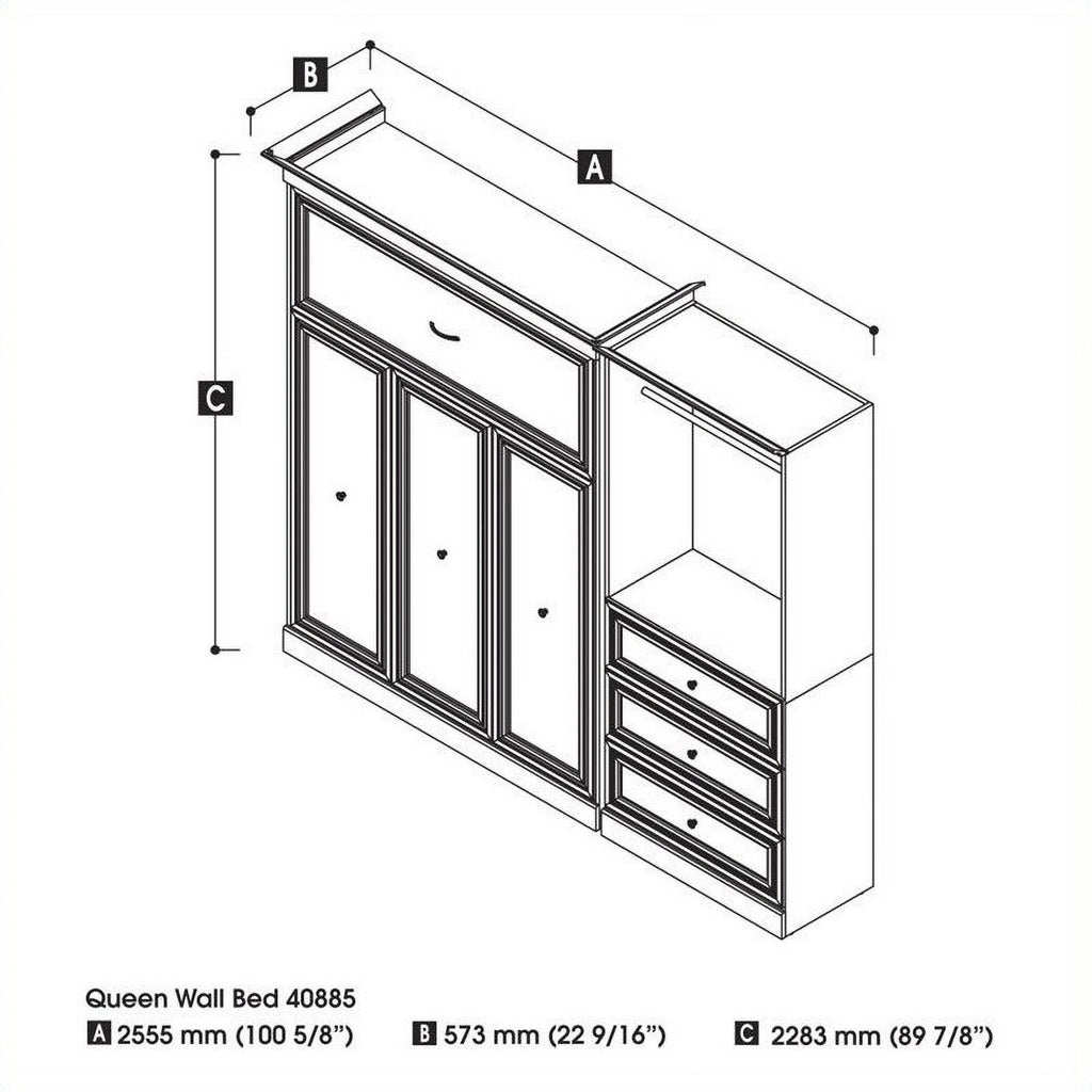 Wood Queen Murphy Bed with Drawers White k7