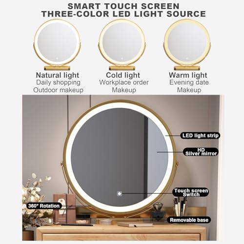 Wooden Vanity Desk with Mirror and Lights a7