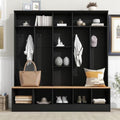 72" H Wide Design Hall Tree with Storage Bench, Minimalist Shoe Cabinet with Cube Storage & Shelves, Multifunctional Coat Rack with 8 Hooks for Entryways, Mudroom, Black