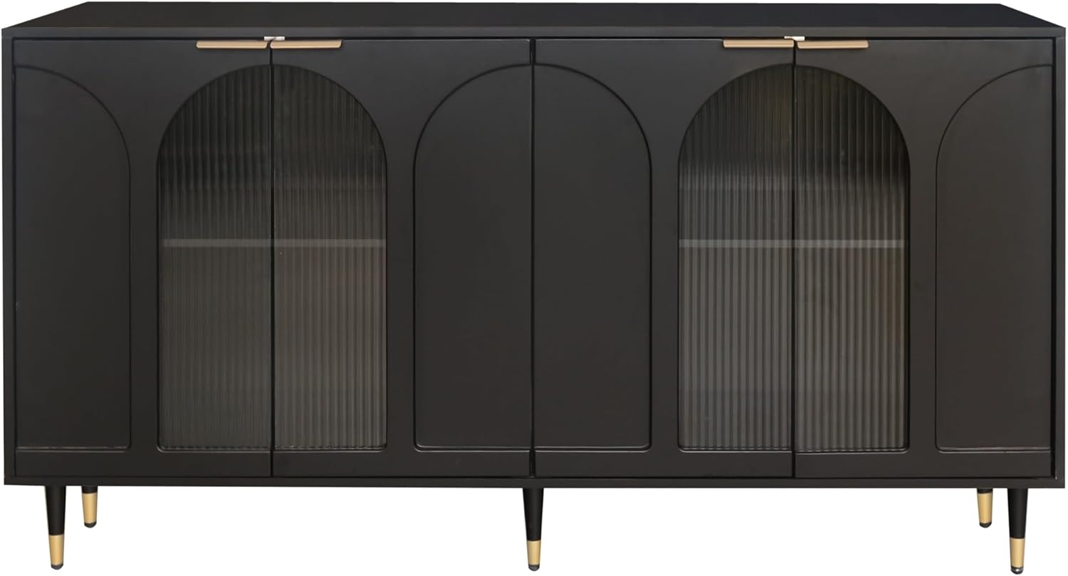 Buffet Cabinet with Locked Storage, Black Wood and Glass Doors m7