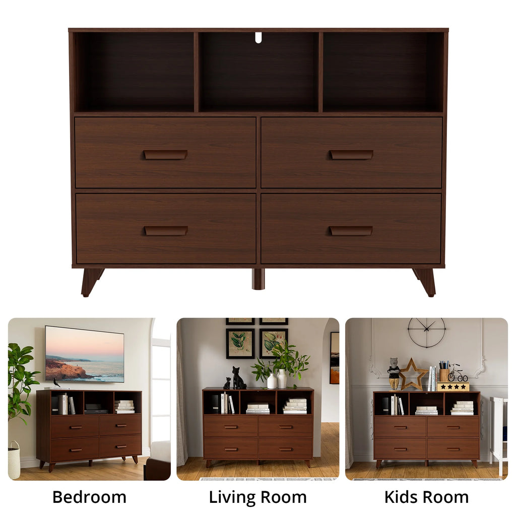 4-Drawer Wood Dresser Chest with Open Shelves a7