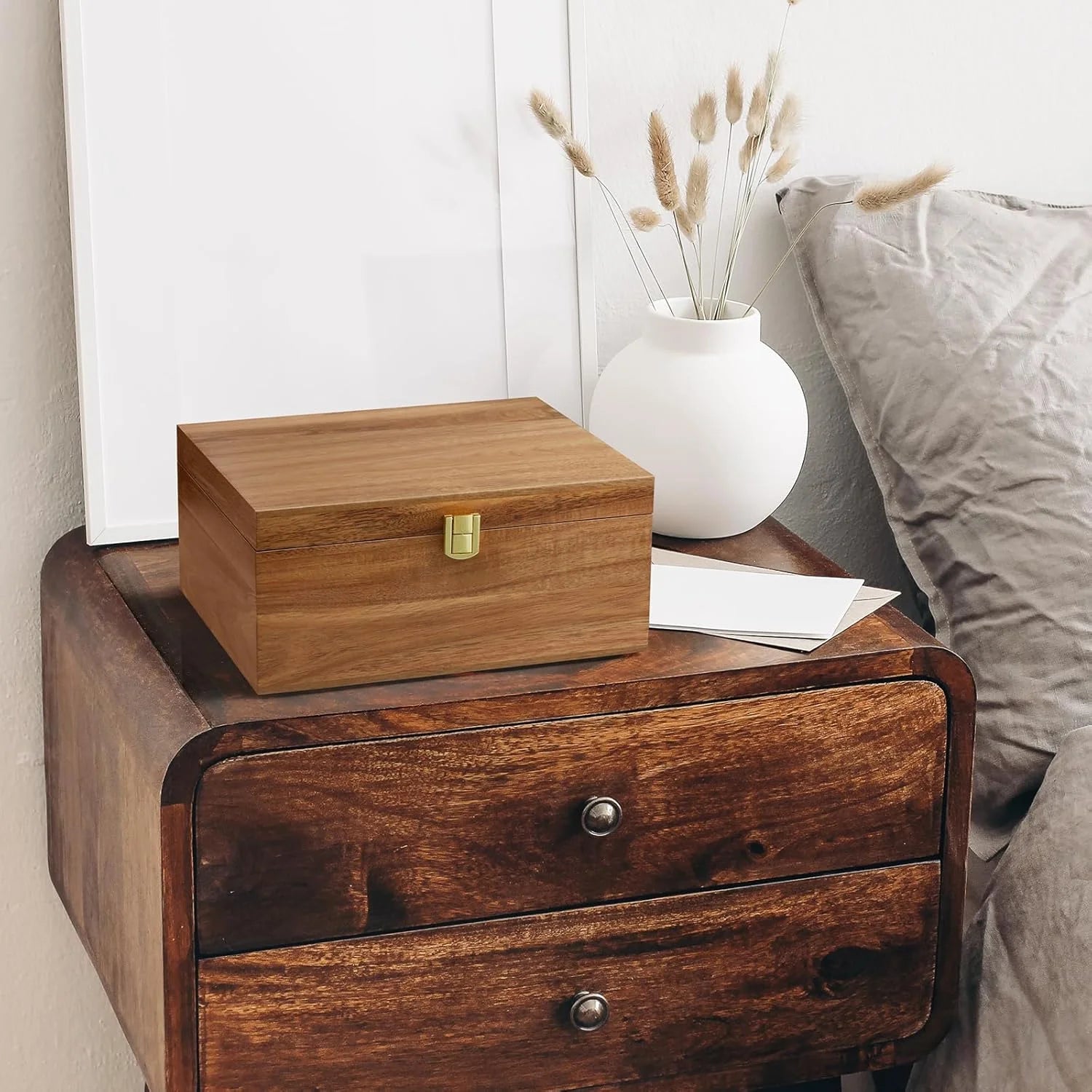 Wooden Memory Keepsake Box with Hinged Lid 4x7x10.6 a7
