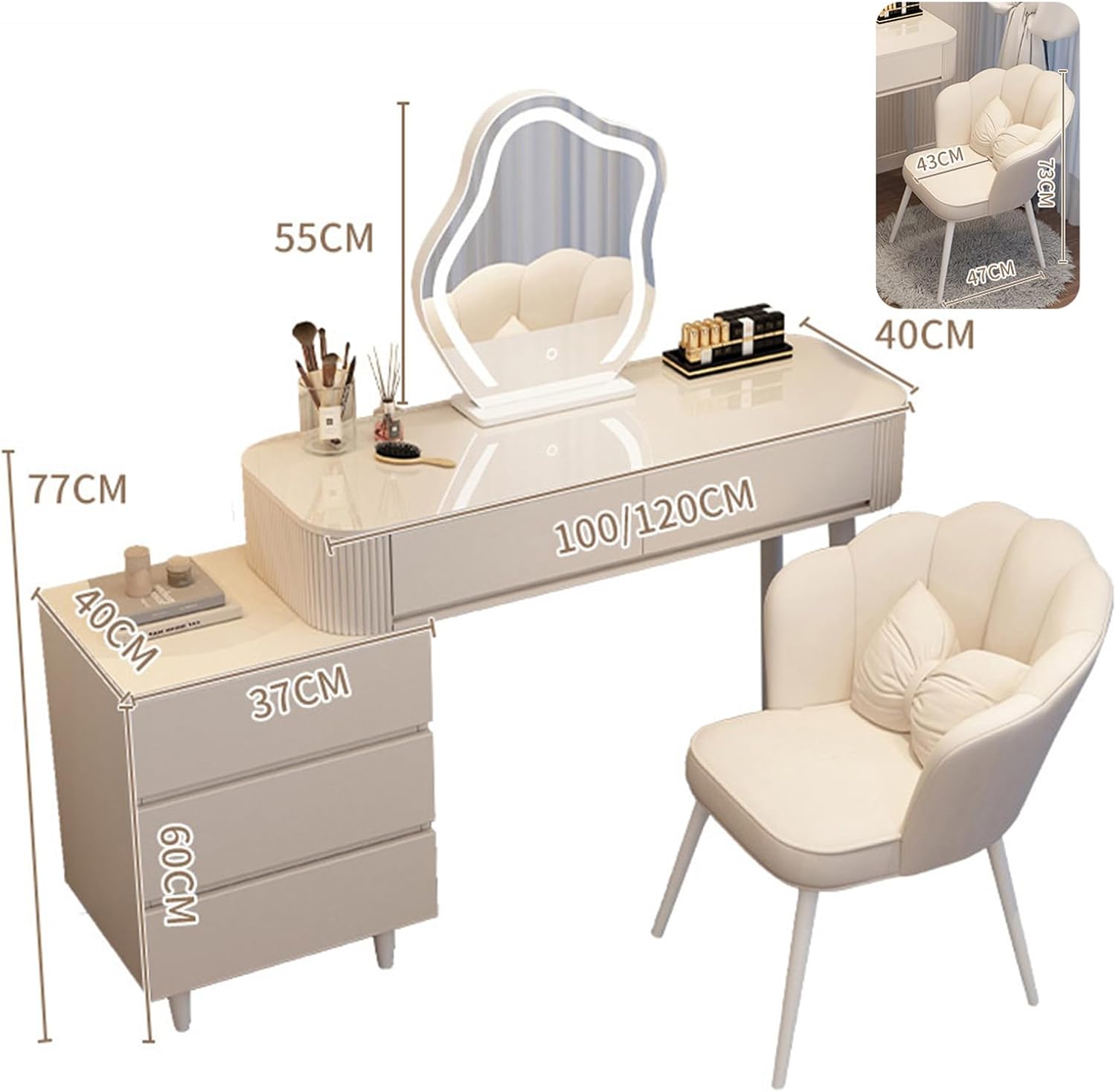 Makeup Vanity Table with Lighted Mirror, 3 Lighting Modes A7