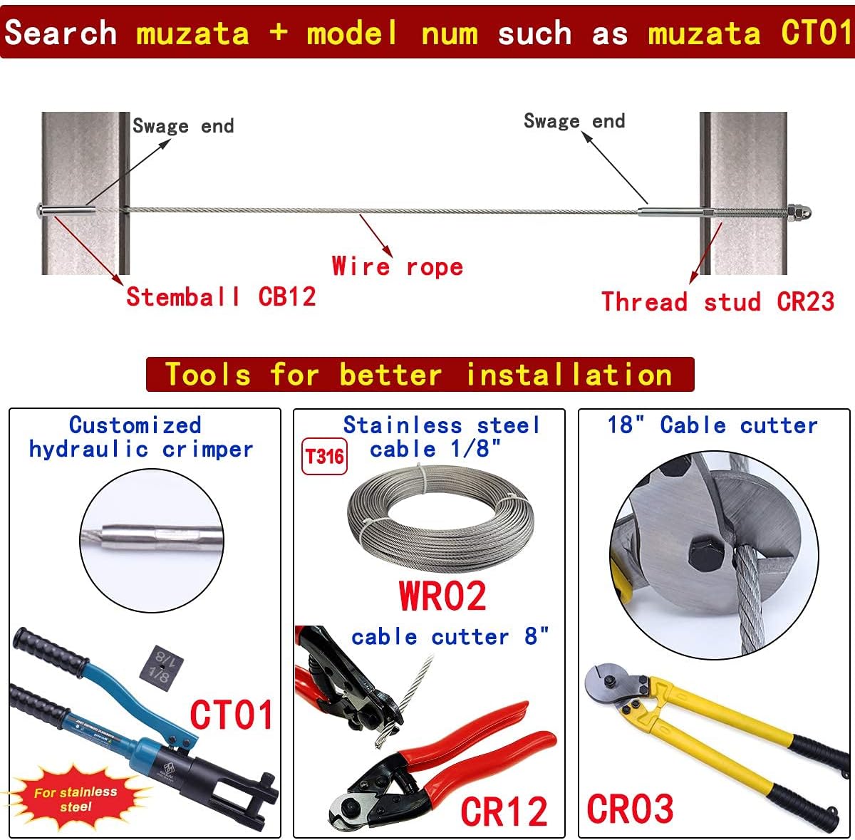 Stainless Steel Cable Railing Terminal Kit 40Pack T316 A7
