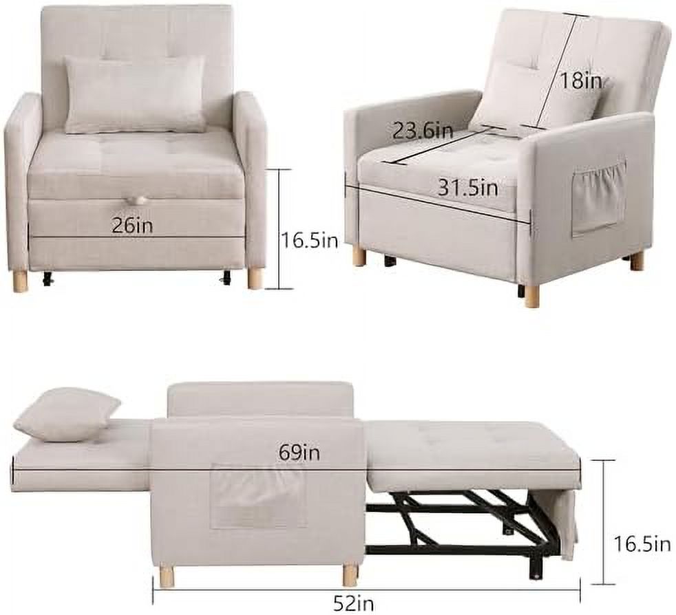 Sleeper Sofa Chair Bed 3-in-1 Convertible Single with Soft Fabric Grey k7