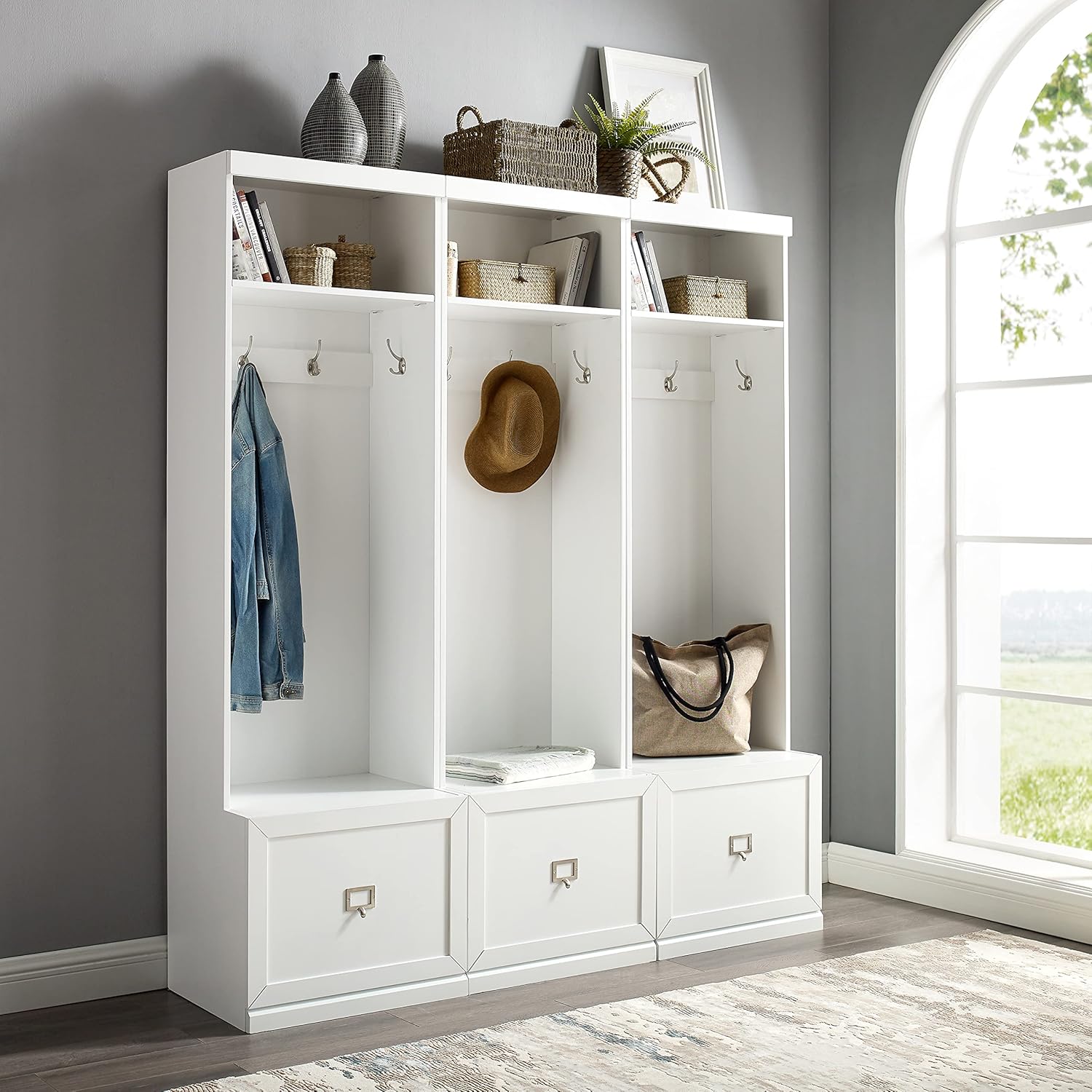 Entryway Set with 3 Hall Trees, White k7