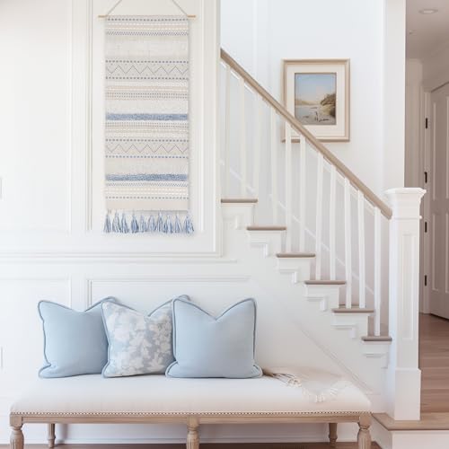 Boho Woven Wall Tapestry Cream Beige Tassel Decor 16x39 in Q7