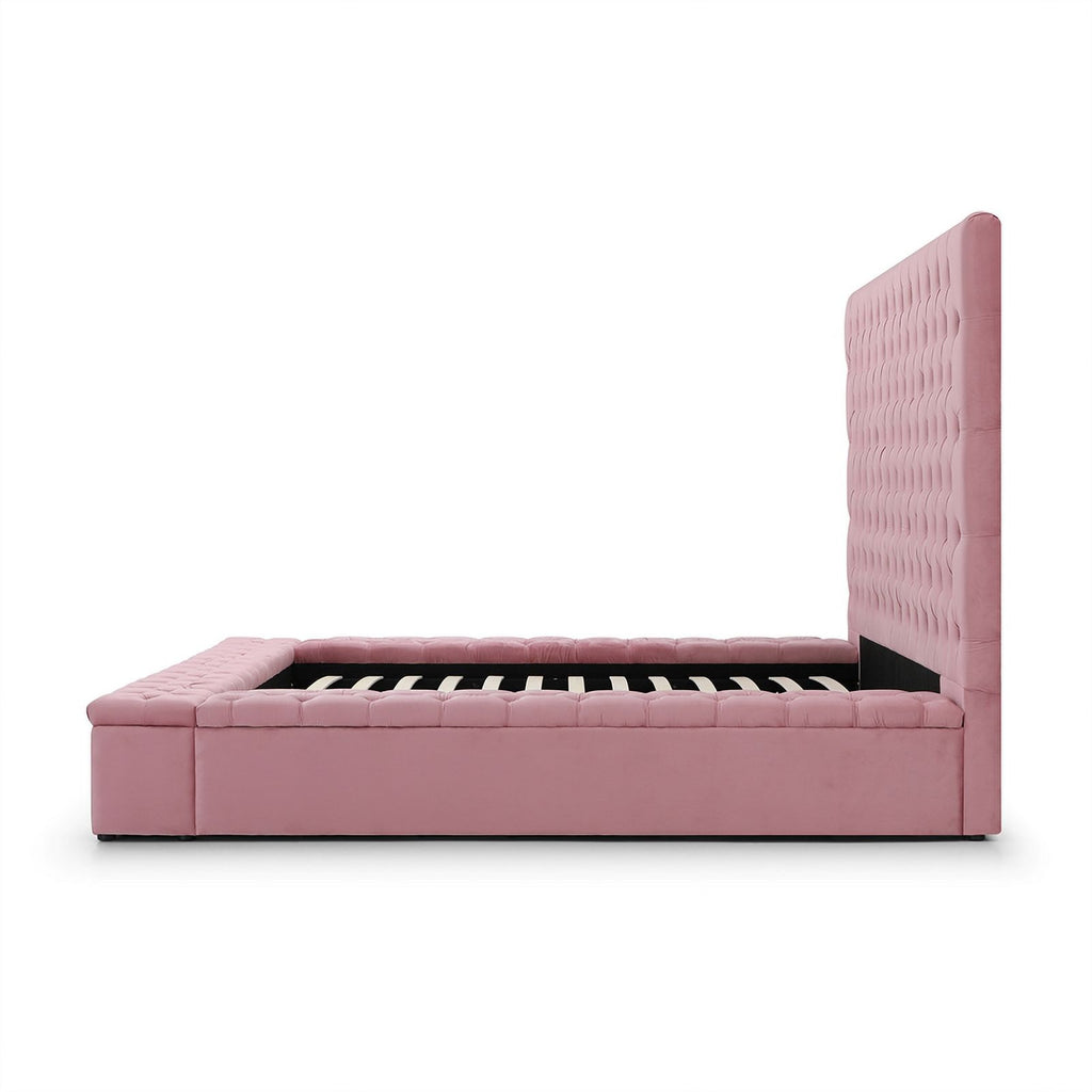 Velvet Upholstered Platform Queen Bed Pink k7m