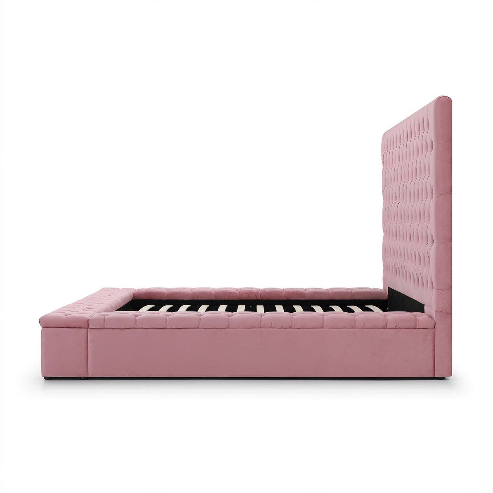 Velvet Upholstered Platform Queen Bed Pink k7m
