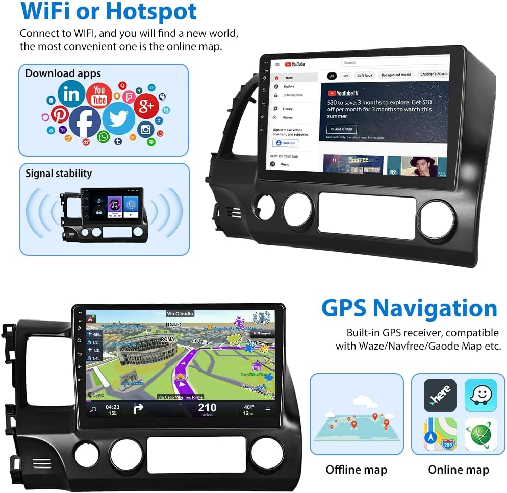Car Stereo 10.1 Inch Touch Screen Radio with Navigation Bluetooth Fm7