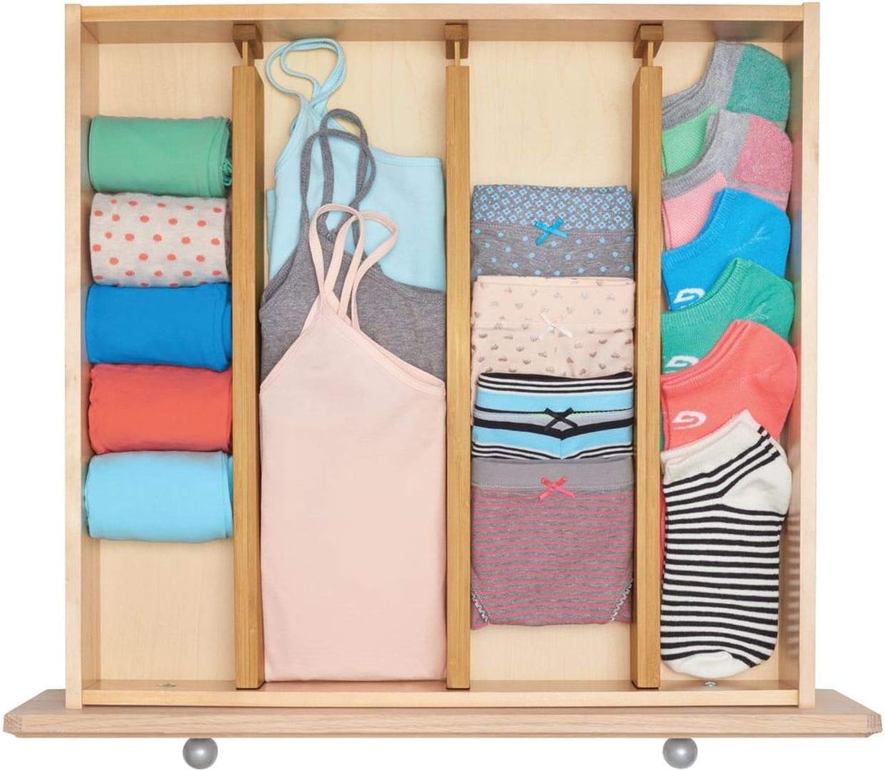 Bamboo Drawer Divider 4 Pack, Adjustable Organizer for Clothes, Kitchen, Office a7